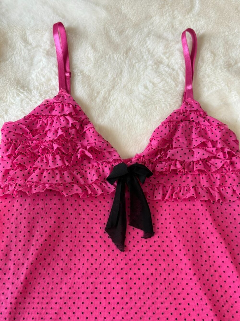 Joe Boxer Pink Polka Dot Garter Cami Top Y2K Coquette Lingerie Size S - Picture 4 of 7
